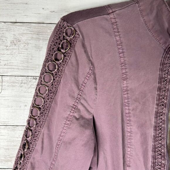 XCVI Cotton Crotchet Embroidered Zip 3/4 Length Sleeved Plum Jacket Top M - Picture 5 of 8